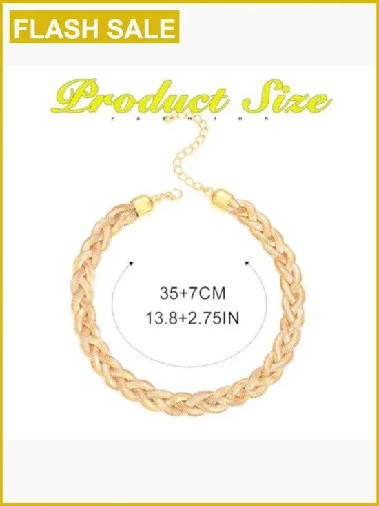 Gold Herringbone Snake Chain Choker Necklace with Adjustable Extension - Picture 4 of 7